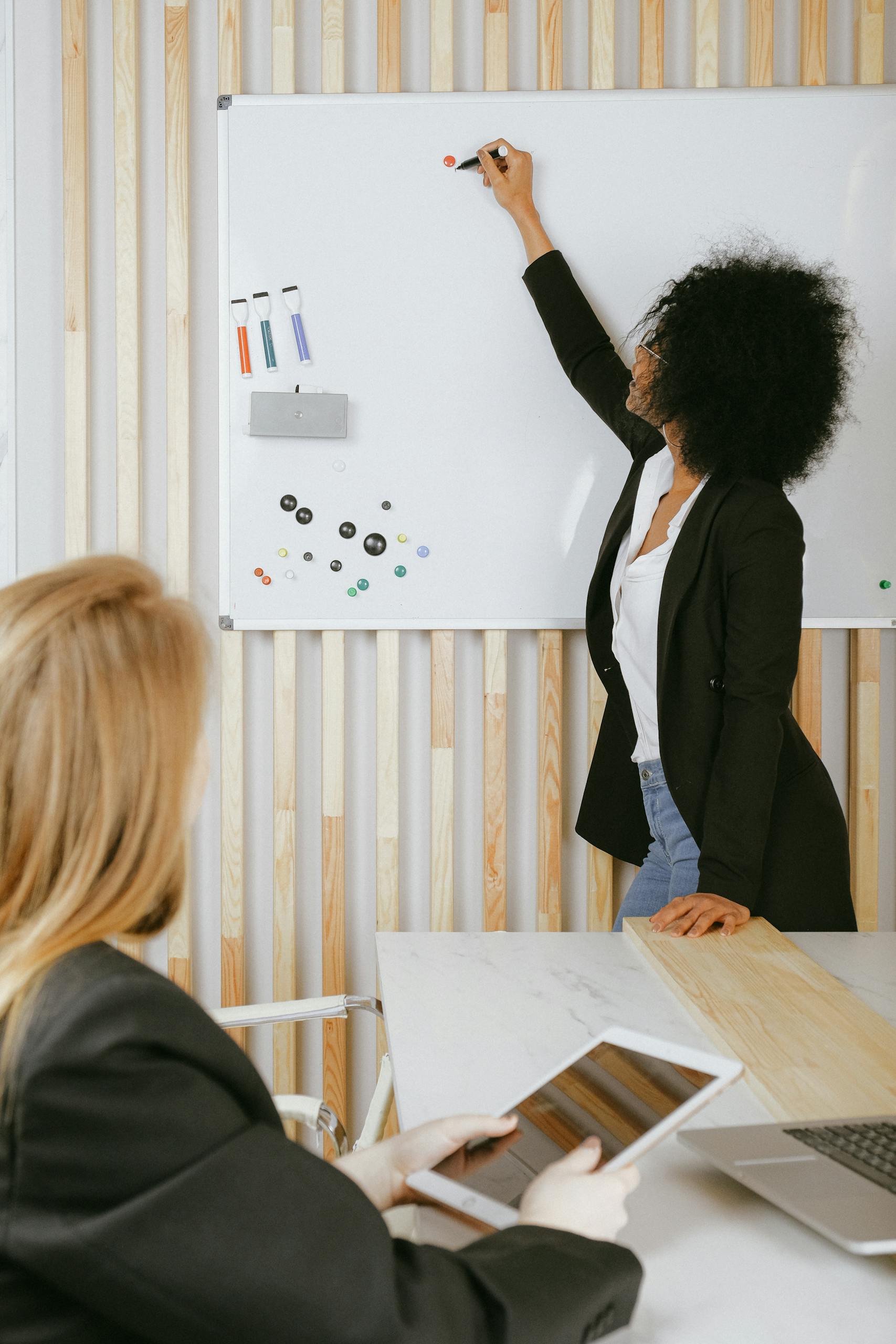 Woman Writing on a Whiteboard